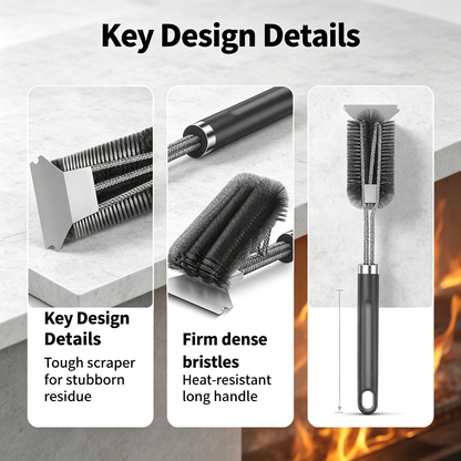 Long Handle BBQ Grill Cleaning Brush