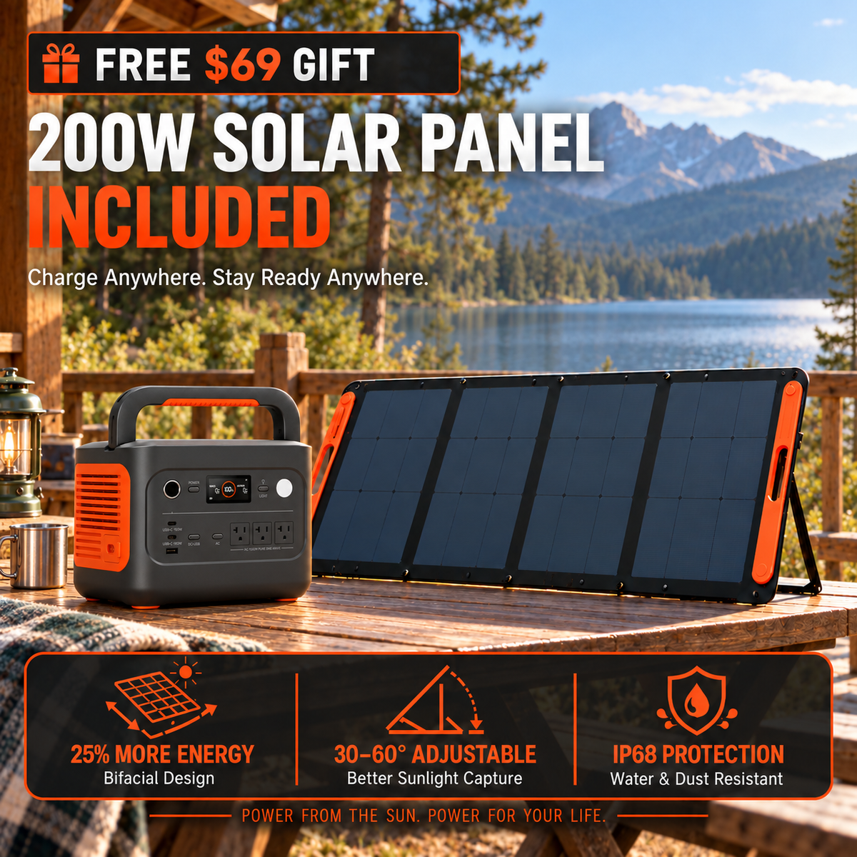 1070Wh Solar Generator Kit + FREE 200W Solar Panel
